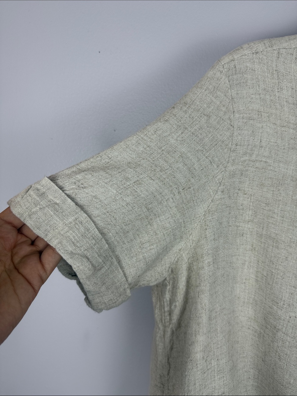 L.O.V. Neutral Linen Viscose Blend Tie Front Button Down Short Sleeve Shirt XL - Picture 4 of 10